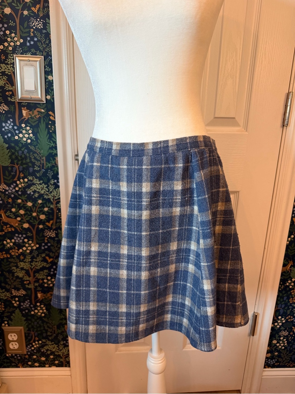 She + Sky Blue and Cream Plaid Circle Skirt